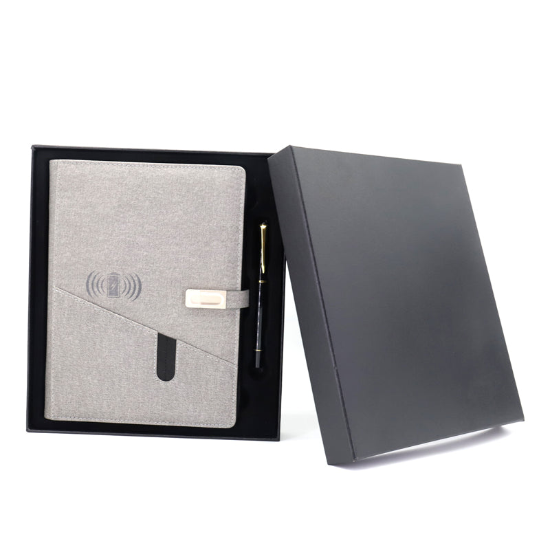 Wireless Charging Notebook Box Sets Premium Notebook With Power Bank Office Business Hotel Pen Gifts Custom Printed Logo