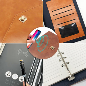 Multi-functional A5 Smart Leather Notebook Business Gift Notebook With Gift Box Power Bank 8000mah Wireless Charging Notebook