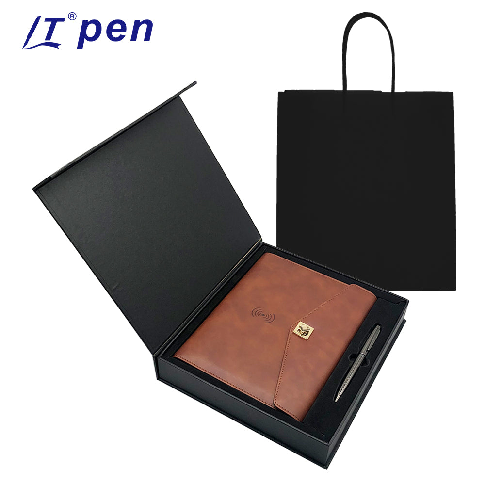 Multi-functional A5 Smart Leather Notebook Business Gift Notebook With Gift Box Power Bank 8000mah Wireless Charging Notebook