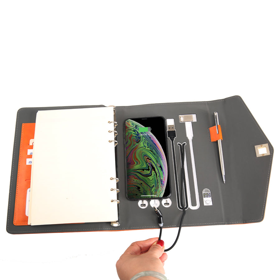 Wholesale A5 Smart Leather Notebook Business Gift Notebook With 8000mah Power Bank Multi-functional Wireless Charging Notebook